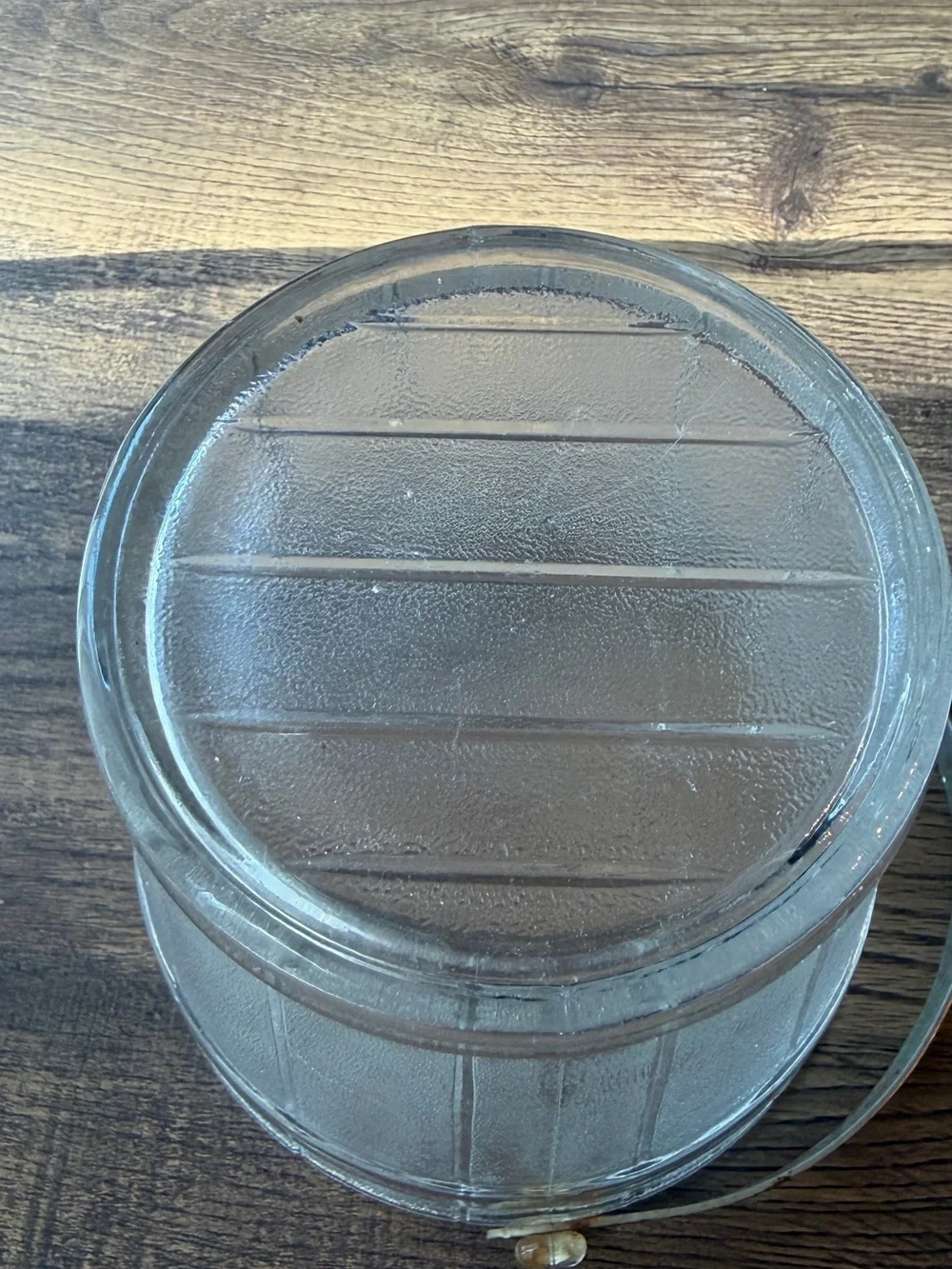 Vintage Clear Textured Glass Ice Bucket with Metal Swing Handle~Mid Century Era